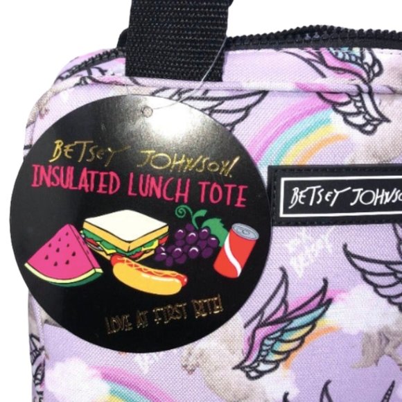 Betsey Johnson Insulated Purple Unicorns Pegasus & Rainbow Clouds Lunch Tote - Picture 4 of 8